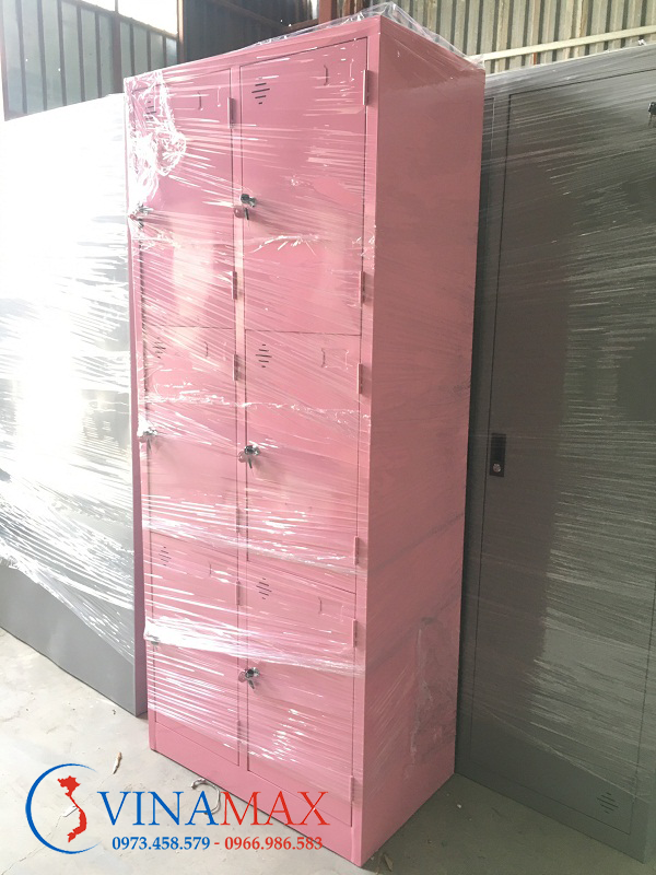 Sản xuất theo yêu cầu tủ sắt locker 6 ngăn 2 cột màu hồng tại Hưng Yên 1