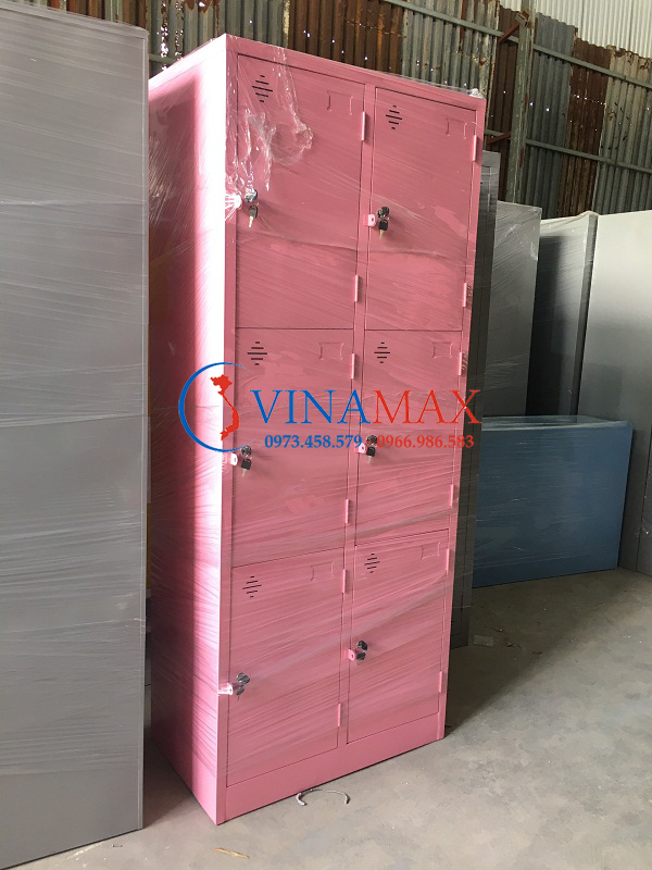 Sản xuất theo yêu cầu tủ sắt locker 6 ngăn 2 cột màu hồng tại Hưng Yên 2