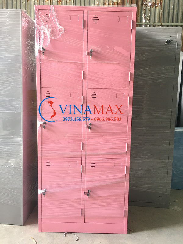 Sản xuất theo yêu cầu tủ sắt locker 6 ngăn 2 cột màu hồng tại Hưng Yên 3