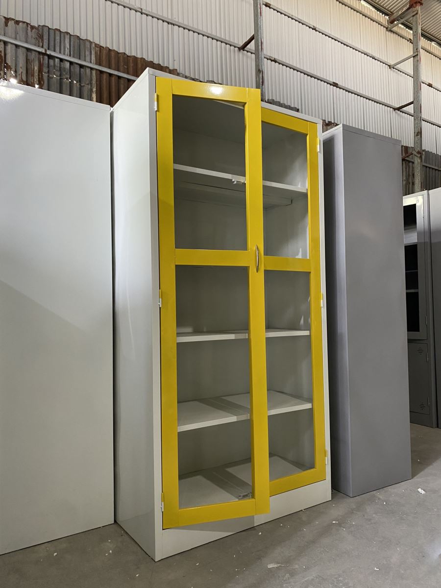 Tủ hồ sơ cánh kính 2 buồng màu vàng nổi bật 