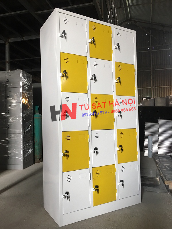 Tủ sắt 15 ngăn màu trắng vàng theo yêu cầu tại Vĩnh Phúc 1