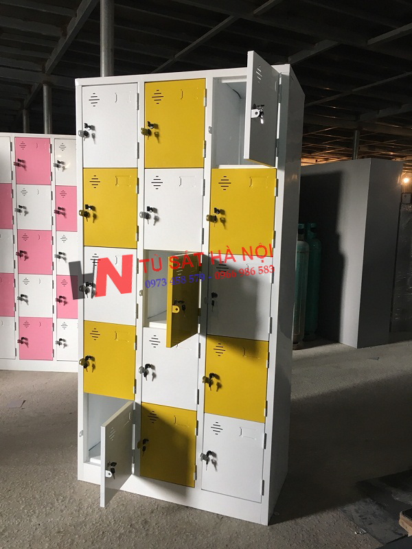Tủ sắt 15 ngăn màu trắng vàng theo yêu cầu tại Vĩnh Phúc 3