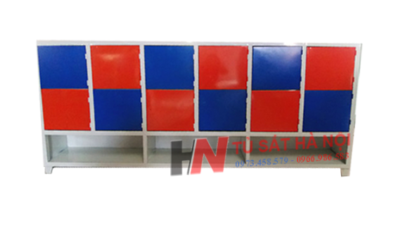 Tủ sắt tư mầm non 12 ngăn thêm khay để giày dép