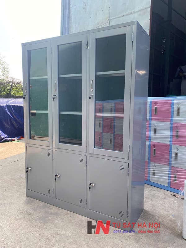 Tủ sắt văn ph&ograve;ng 3 c&aacute;nh k&iacute;nh