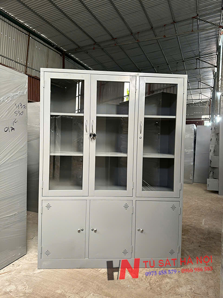 tủ sắt văn phòng 3 buồng kính
